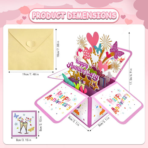 3D PopUp Anniversary Card for Couples with Note Card